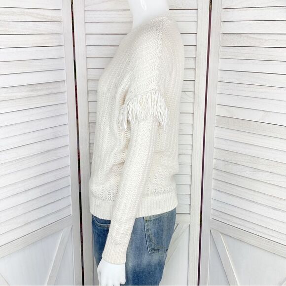Banana Republic Boho Fringe Trim Pullover Sweater Cream Small - Picture 2 of 13